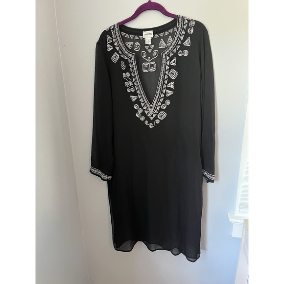 Chico's Tops - Chico's Women's Lightweight Semi-Sheer Cover Up Tunic Size 1 Black White Embroid